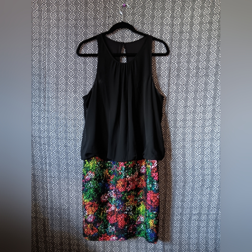 Aidan Mattox Sleeveless Blouson Cocktail Dress Colurful Abstract Skirt Size 16
